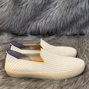 Rothy's Cream Woven Slip-On Flats with Blue Trim